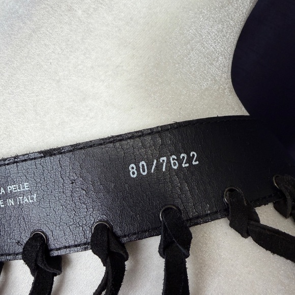 Berge Black Suede Long Fringe Waist Belt - Picture 7 of 8